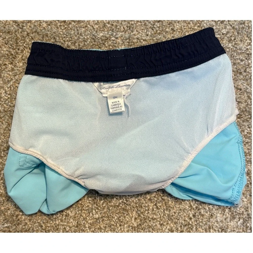 Ralph‎ Lauren Swim Trunks Baby Boy 18M Blue Mesh Lined Elastic Waist
